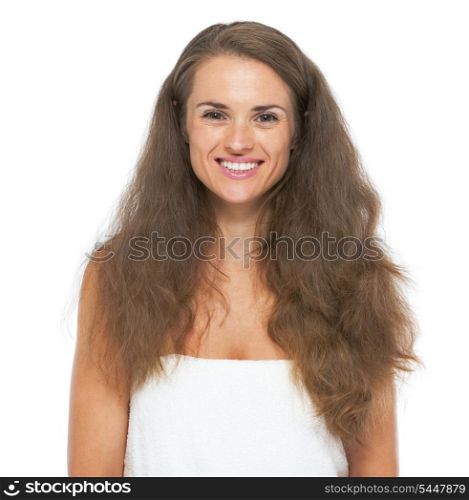 Portrait of smiling young woman after shower