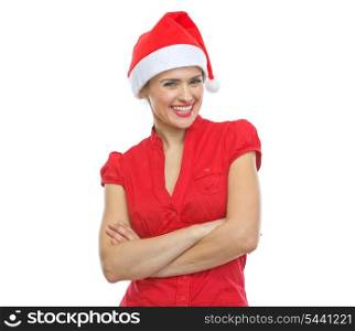 Portrait of smiling young woman in Santa hat