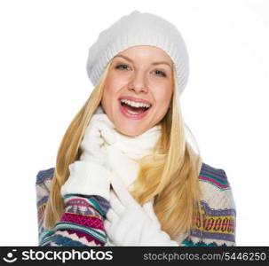Portrait of smiling young woman in winter clothes