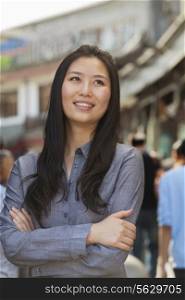 Portrait of smiling young women outdoors, Beijing