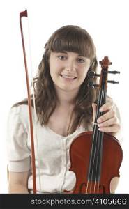 portrait of soloist holding her Viola and bow