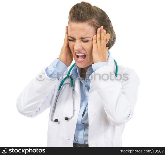 Portrait of stressed doctor woman