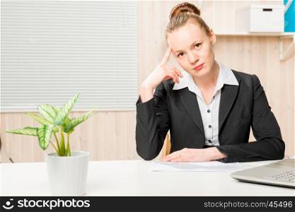 Portrait of strict businesswoman manager office of the company