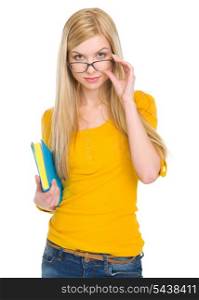 Portrait of student girl in glasses with book
