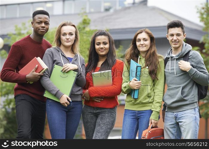 Portrait Of Student Group Outside College Building