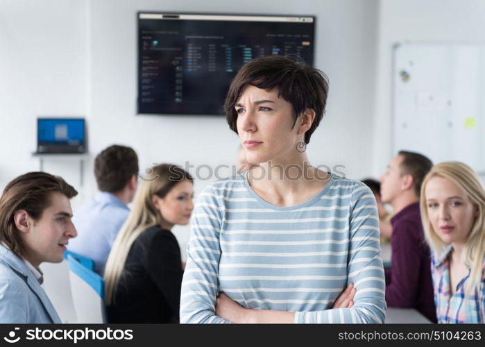 Portrait Of Successful Businesswoman Entrepreneur At Busy startup Office