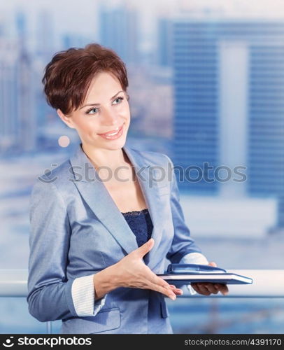 Portrait of successful female in the office on the meetings, big company, executive director, elegant business woman, smart people concept&#xA;