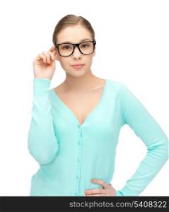portrait of sweet young girl wearing eyeglasses