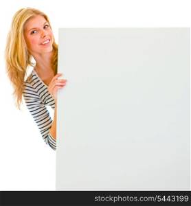 Portrait of teen girl holding blank billboard&#xA;