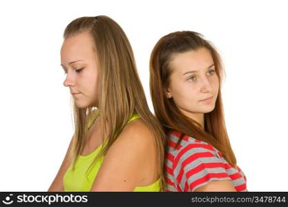 portrait of teen girls quarreled isolated on white