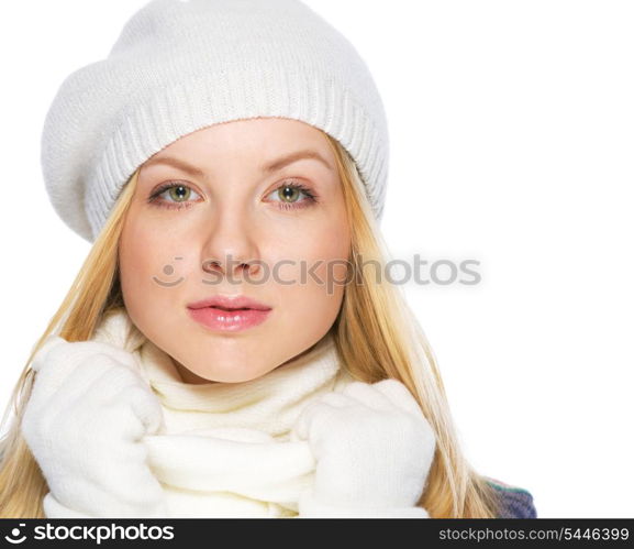 Portrait of teenager girl in winter clothes