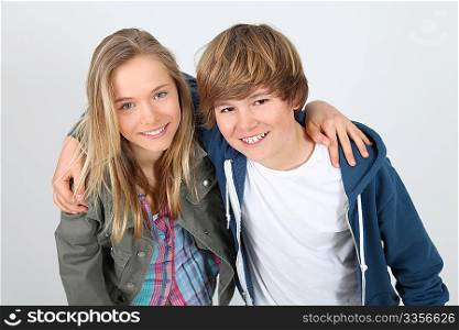 Portrait of teenagers standing on white background