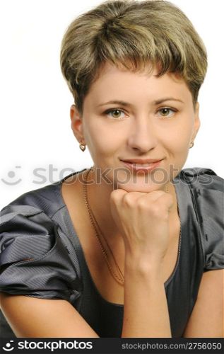Portrait of the attractive girl. It is isolated on a white background