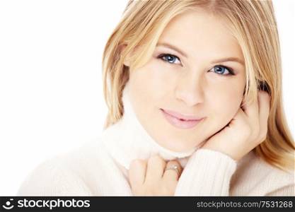 Portrait of the beautiful blonde isolated on a white background