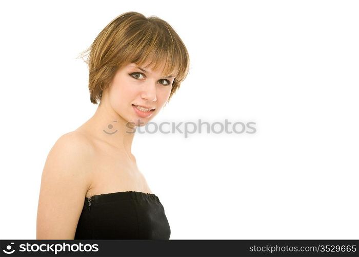 Portrait of the beautiful brunette. Isolated on white