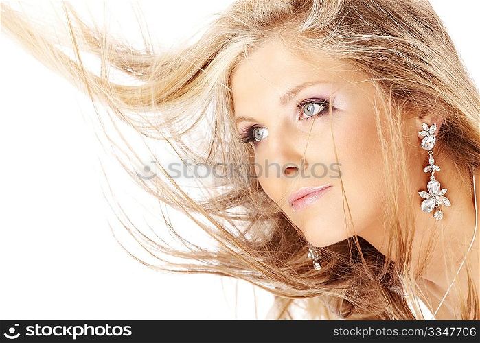 Portrait of the beautiful tousled blonde, isolated