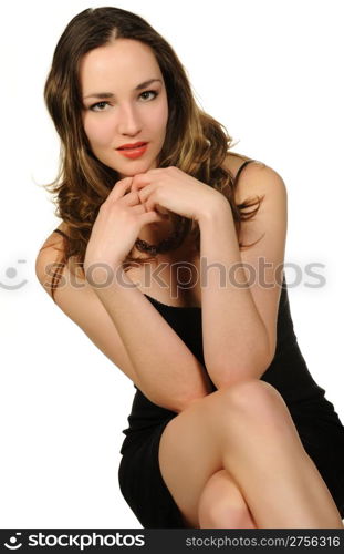 Portrait of the beautiful woman closeup. It is isolated on a white background