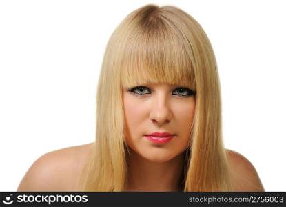 Portrait of the blonde. The young girl with light straight hair