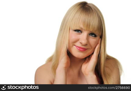 Portrait of the blonde. The young girl with light straight hair