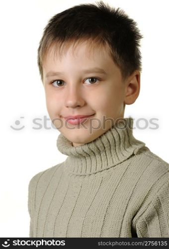 Portrait of the boy. Age of 7 years. It is isolated on a white background