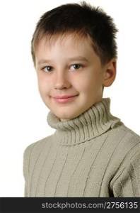 Portrait of the boy. Age of 7 years. It is isolated on a white background
