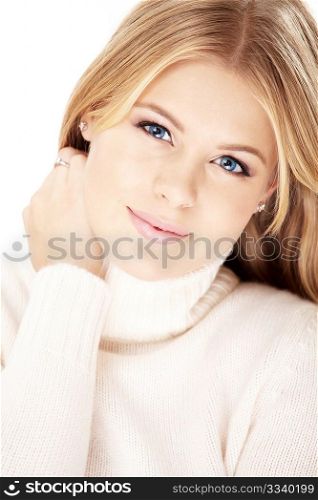 Portrait of the fair-haired girl, isolated on a white background