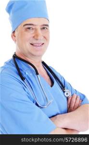 portrait of the happy cheerful successsful male doctor with stethoscope&#xA;