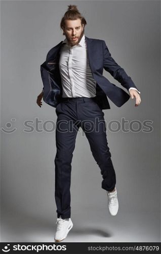 Portrait of the jumping male model