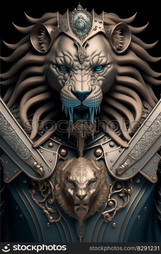 Portrait of the lion king wearing armor. Portrait of the lion king wearing armor AI Generated