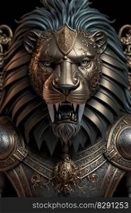 Portrait of the lion king wearing armor. Portrait of the lion king wearing armor AI Generated