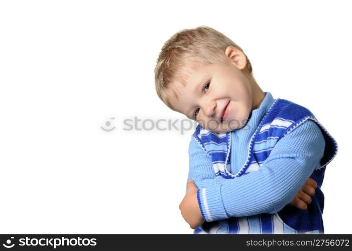 Portrait of the little boy. Age 3 years. It is isolated on a white background