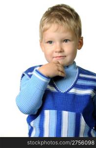 Portrait of the little boy. Age 3 years. It is isolated on a white background