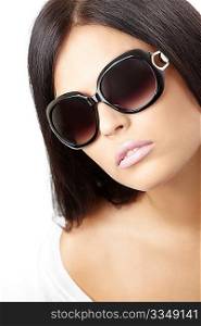 Portrait of the sensual girl in sun glasses, isolated