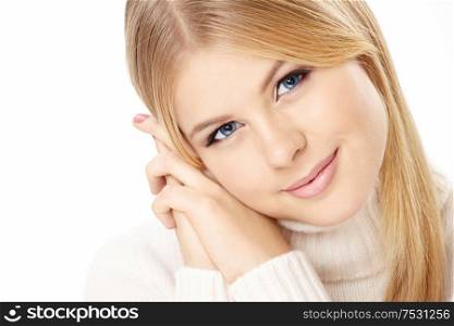 Portrait of the smiling pretty blonde isolated