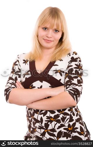 Portrait of the young beautiful girl on a white background