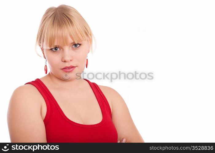 Portrait of the young beautiful girl on a white background