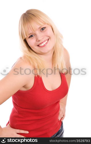 Portrait of the young beautiful girl on a white background