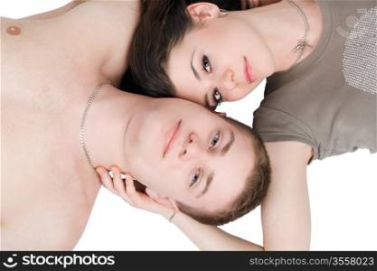 Portrait of the young couple. Isolated on white background