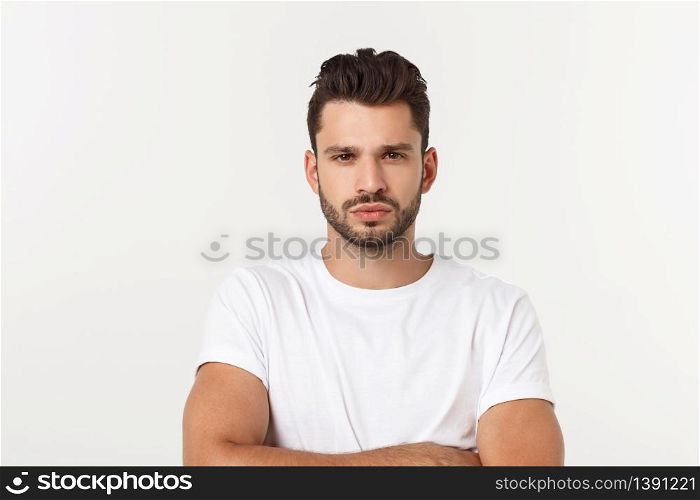 Portrait of the young happy smiling handsome man isolated on a white background.. Portrait of the young happy smiling handsome man isolated on a white background