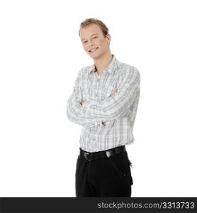 Portrait of the young happy smiling man isolated on a white background