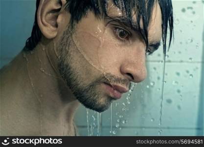 Portrait of The young man Take over shower