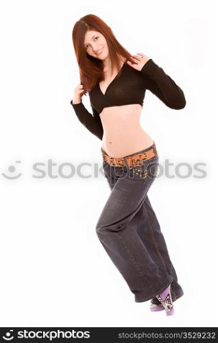 Portrait of the young woman in jeans