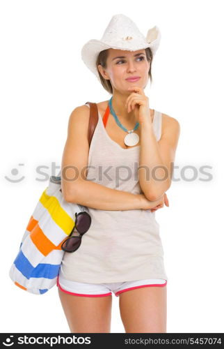 Portrait of thoughtful beach young woman