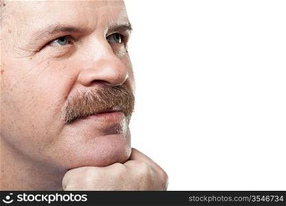 portrait of thoughtful mature caucasian man isolated on white background