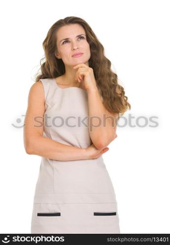 Portrait of thoughtful young woman looking on copy space