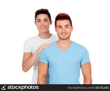 Portrait of two brothers isolated on a white background