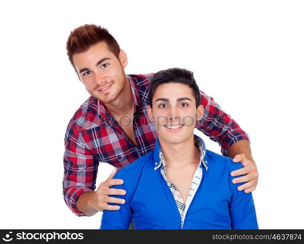 Portrait of two brothers isolated on a white background