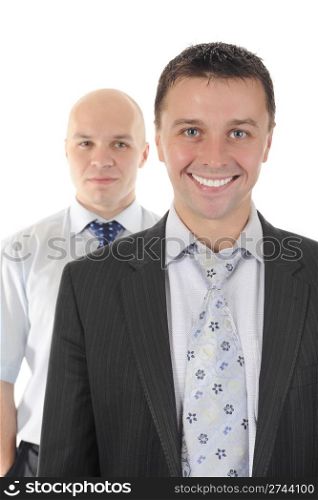 Portrait of two businessmen in a business suit. Isolated on white background