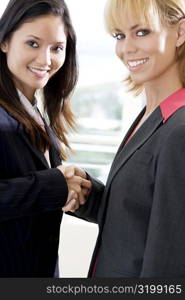 Portrait of two businesswomen shaking hands