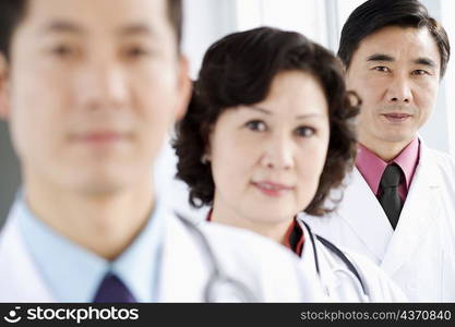 Portrait of two male doctors with a female doctor